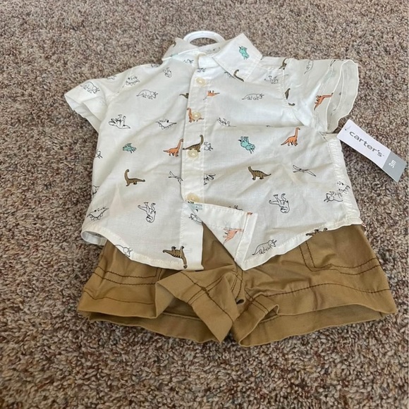 Carter's Dinosaur Print Shirt and Tan Shorts Set - Picture 1 of 1